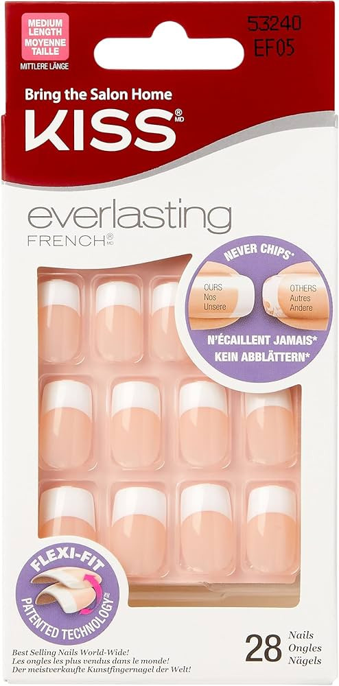KISS Everlasting, Press-On Nails, Nail glue included, Infinite', French, Medium Size, Squoval Sha... | Amazon (US)