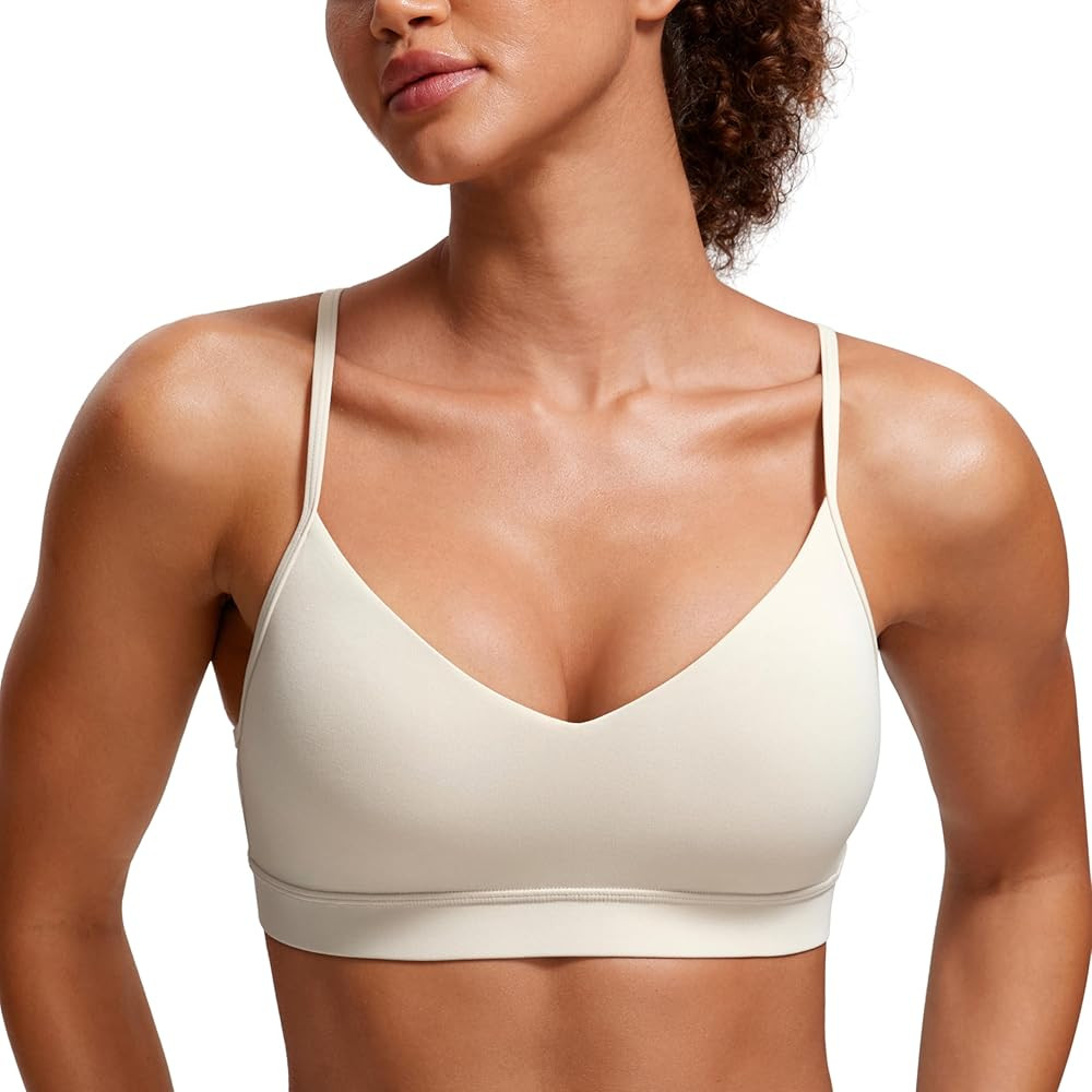 CRZ YOGA Butterluxe V-Neck Sports Bras for Women - Adjustable Thin Straps Padded Yoga Top Basic W... | Amazon (US)