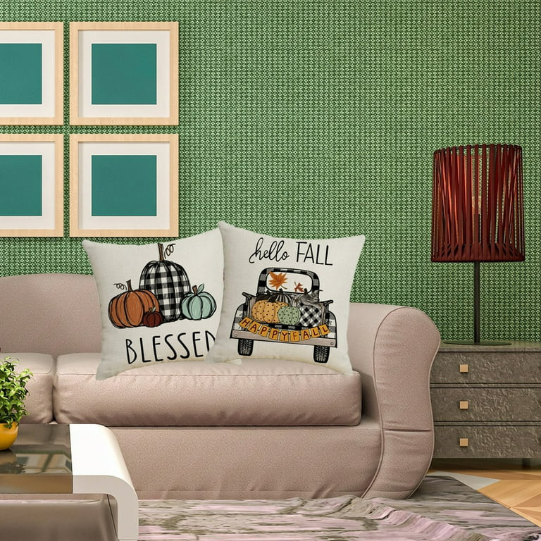 Thanksgiving Throw Pillow Covers for Thanksgiving Decor Farmhouse Buffalo Check Plaid Pumpkin Out... | Walmart (US)