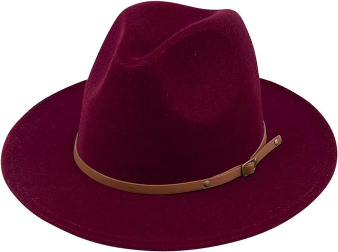 Lanzom Women Lady Felt Fedora Hat Wide Brim Wool Panama Hats with Band | Amazon (US)