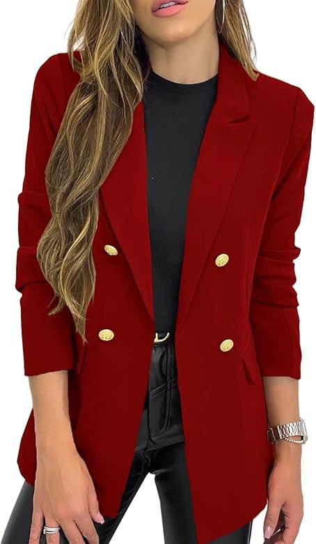 Hdieso Women's Casual Office Blazers Open Front Business Lapel Button Work Jackets | Amazon (US)