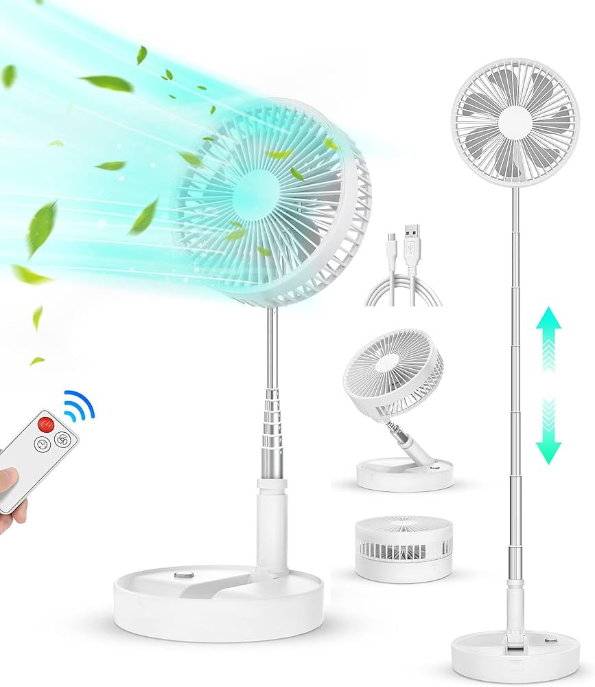 Portable Foldable Fan for Travel - 7200mAh Rechargeable Battery Folding Standing Table Fan with 4... | Amazon (US)