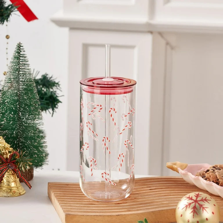 Holiday Time Glass 20oz Can Sipper Candy with Lid | Walmart (US)
