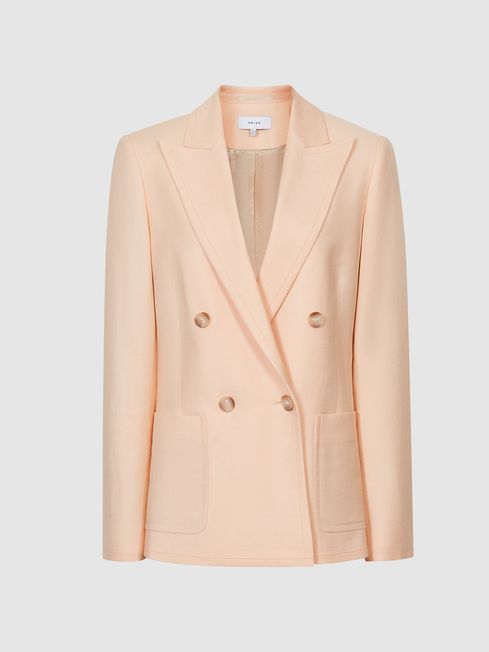 Reiss Apricot Gia Double Breasted Twill Blazer | Reiss (UK)