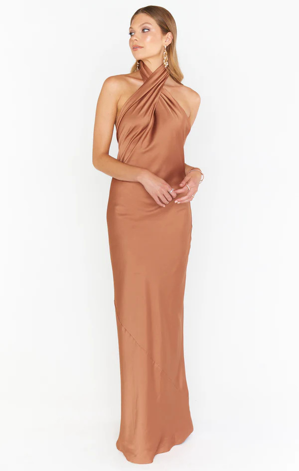 Jasmine Halter Maxi Dress ~ Copper Luxe Satin | Show Me Your Mumu