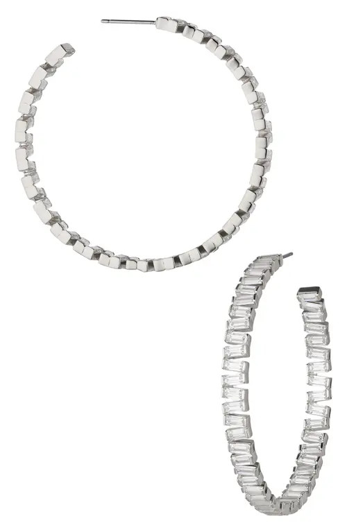 Nadri Chateau Baguette Hoop Earrings in Rhodium at Nordstrom | Nordstrom