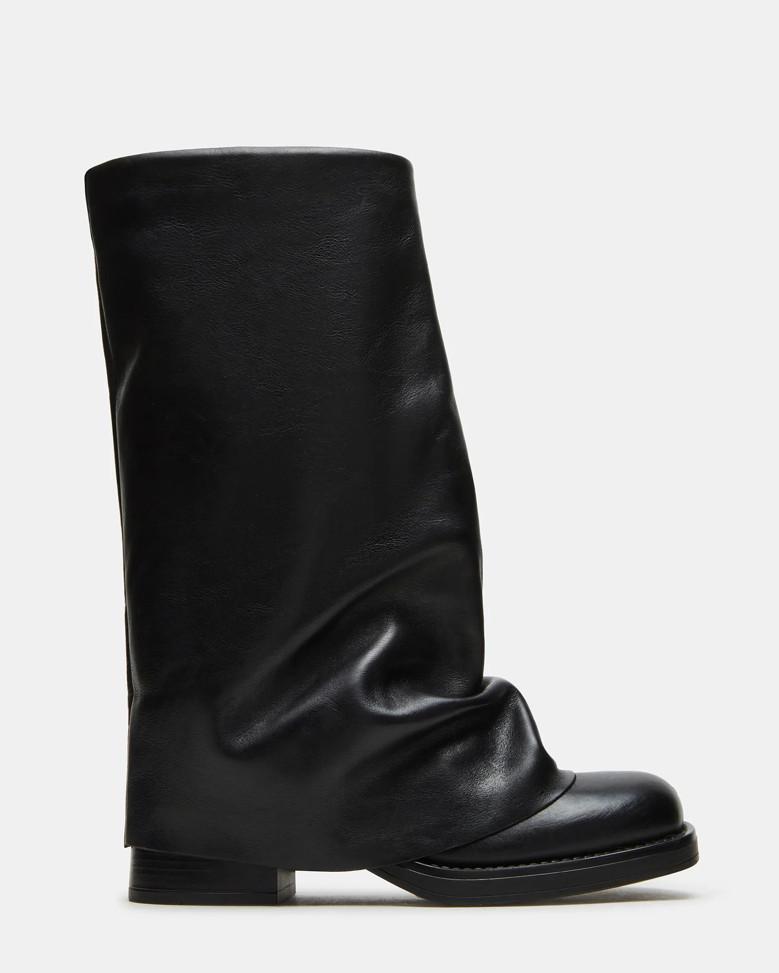 BENTON Black Leather Women's Cuffed Moto Boot | Steve Madden (US)