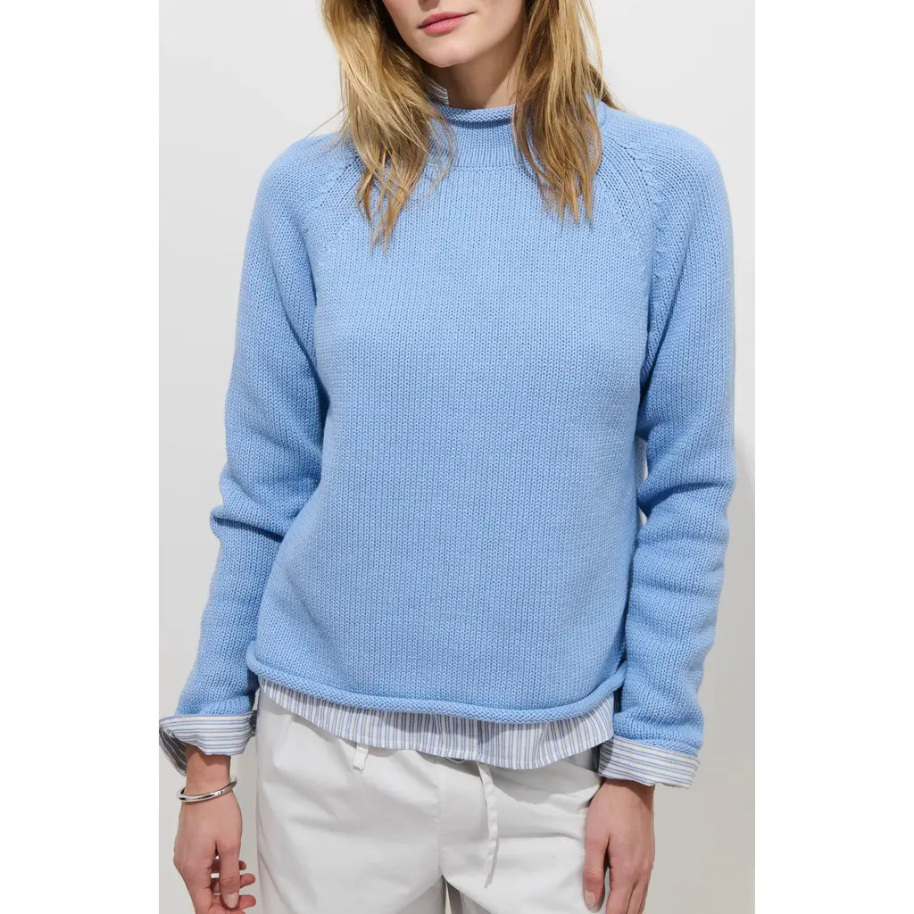 Alex Mill Eastport Roll Trim Long Sleeve Sweater in Bel Air Blue at Nordstrom, Size Large | Nordstrom