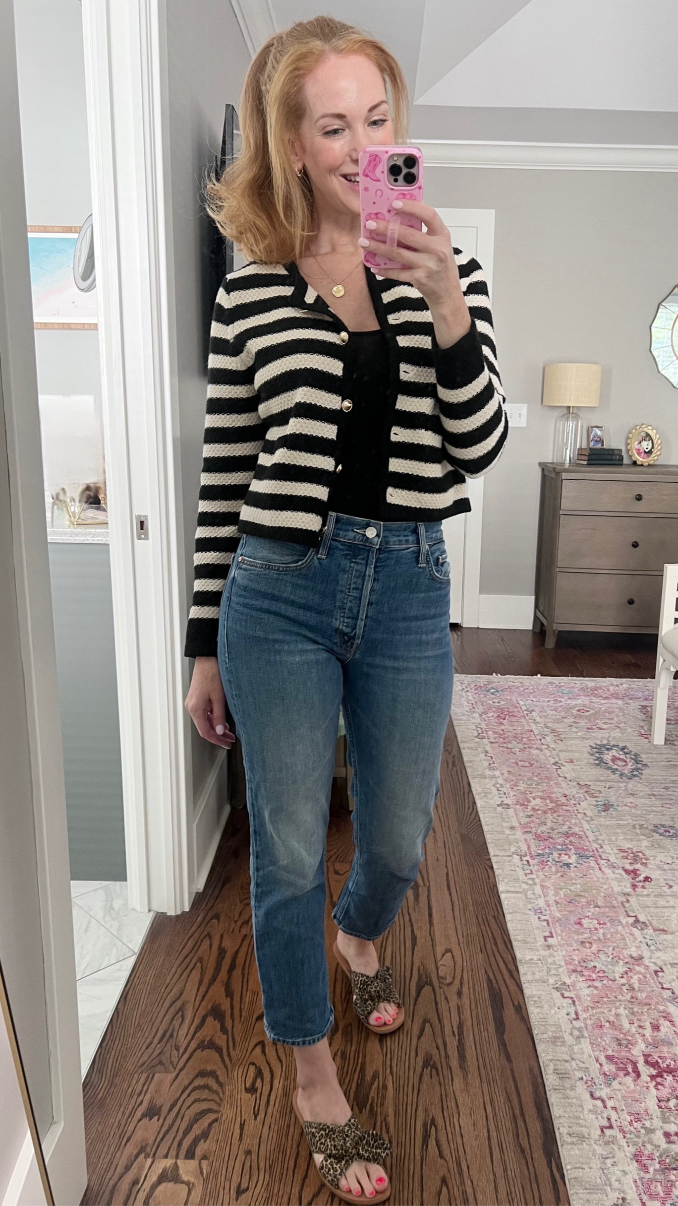 First fall-ish feeling Saturday!! 
Mixing in the leopard trend with sandals because it’s still 75, but loving this soft striped cardigan to throw over anything  

#LTKStyleTip #LTKFallSale #LTKSeasonal