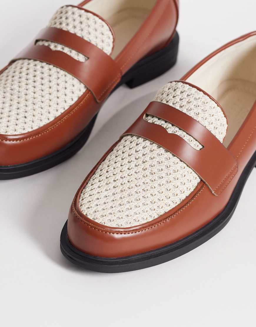 ASOS DESIGN two tone penny loafers with raffia detailing in brown and cream-Multi | ASOS (Global)