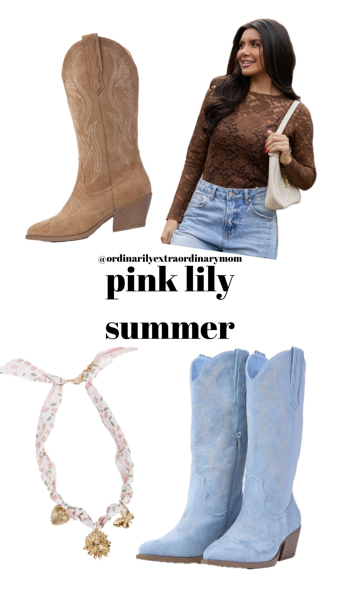 Pink lily sale
Blue boots: $30
Mesh shirt: $10
Necklace: $12
Tan boots: $38

#LTKFestival #LTKOver40 #LTKootd