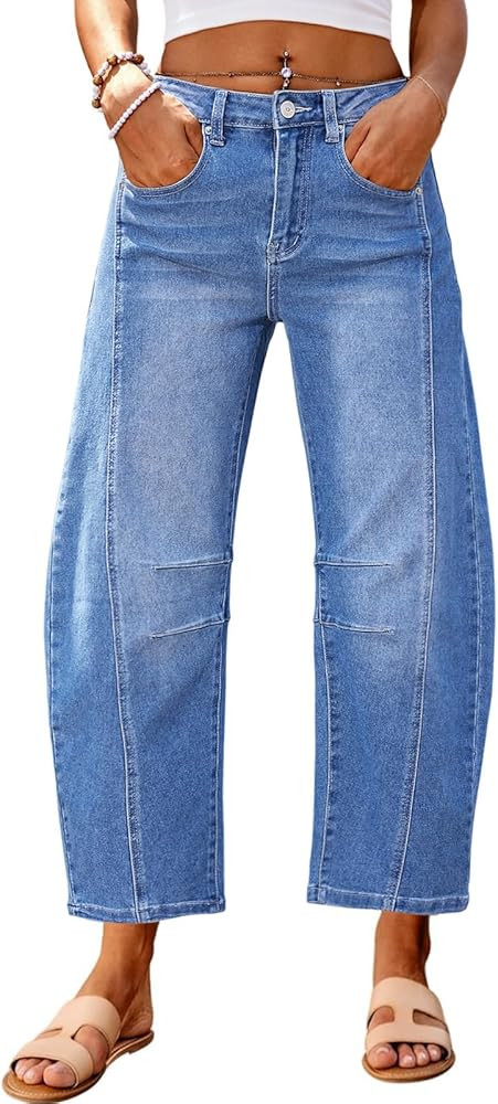 Genleck Barrel Jeans Women Wide Leg Cropped Jeans High Waisted Baggy Boyfriend Mom Denim Ankle Pa... | Amazon (US)