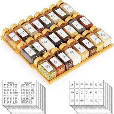 3 Tier Bamboo Spice Drawer Organizer with 24 Jars, 378 White Labels | Target
