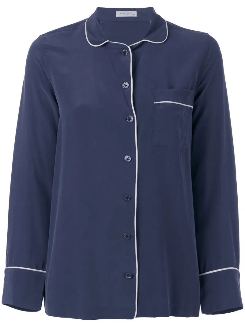 Equipment - contrast trim pyjamas - women - Silk - S, Blue, Silk | FarFetch US