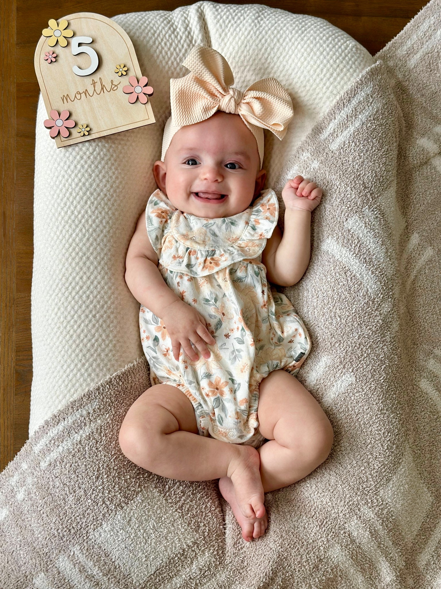 I am 5️⃣ months old! My brothers made me do my first laugh & I am now ticklish on my thighs & cheeks! You can almost always find me with my fist shoved in my mouth 😆 I did my first swim in the pool & loved it! I watched my brother graduate preschool & celebrated my Mom for Mother’s Day. I’m looking forward to starting purées & solids soon, because I love watching people eat! 🩷 

#LTKBaby #LTKFamily #LTKSummerEdit