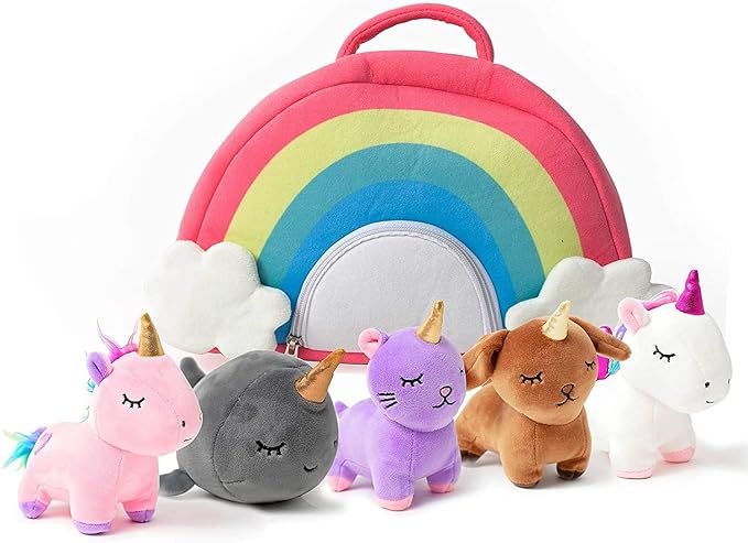 PixieCrush 5pc Unicorn-Themed Stuffed Animal Set with Rainbow Case - Includes Unicorns, Kitty, Pu... | Amazon (US)