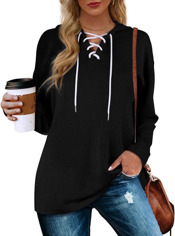 Aloodor Women's Hoodies Pullover Long Sleeve Sweatshirts Drawstring Loose Casual Fall Clothing S-... | Amazon (US)
