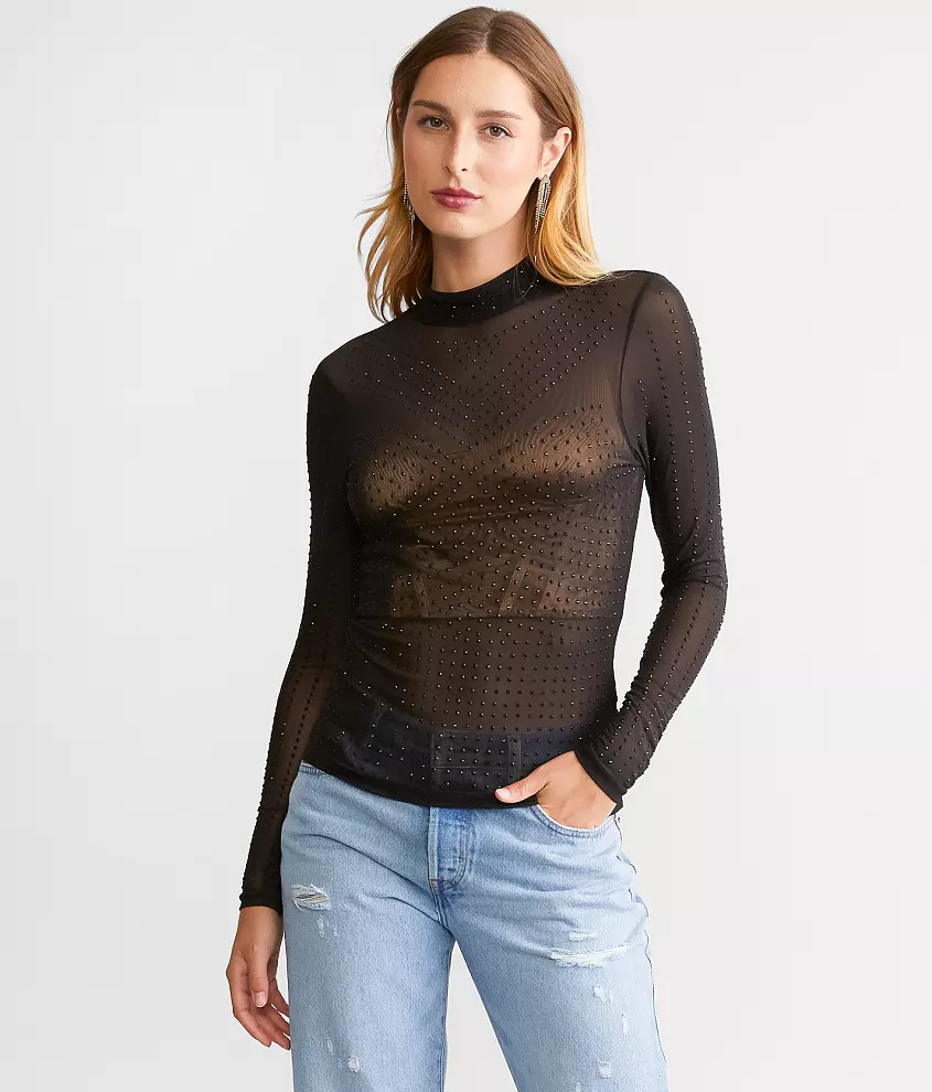 Rhinestone Mesh Top | Buckle