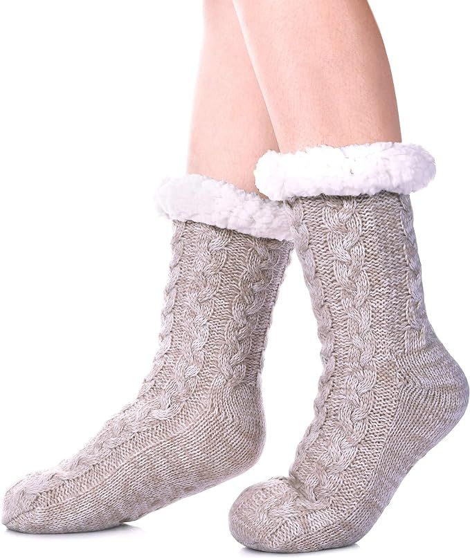 SDBING Women's Winter Super Soft Warm Cozy Fuzzy Fleece-Lined with Grippers Slipper Socks | Amazon (US)
