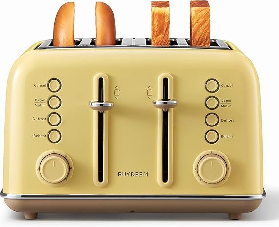 BUYDEEM DT640 4-Slice Toaster, Extra Wide Slots, Retro Stainless Steel with High Lift Lever, Bage... | Amazon (US)