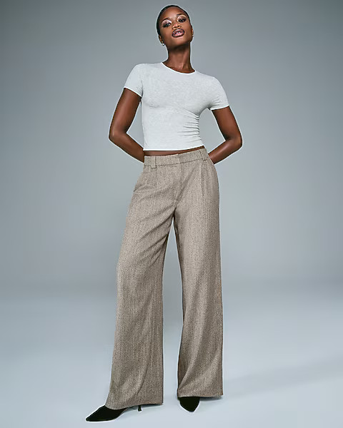 Textured Herringbone High Waisted Relaxed Trouser | Express