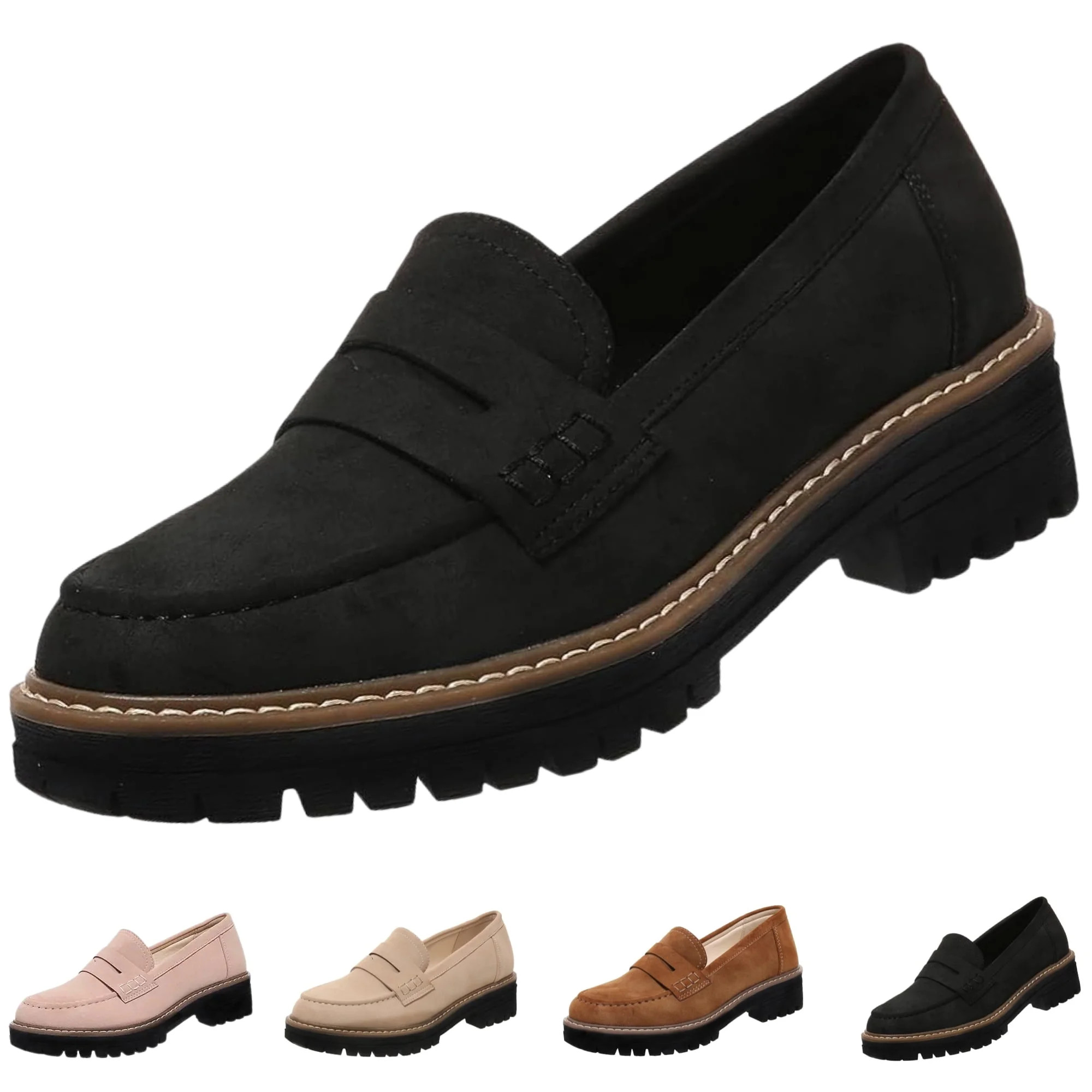 CHICVOMEY Vintage Penny Loafers for Women Slip On Platform Shoes with Lug Sole Arch Support Comfo... | Walmart (US)