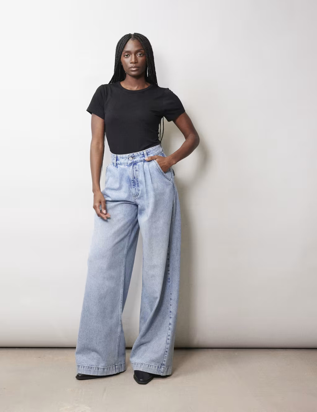 Mid Rise Pleat Front Wide Leg Jeans | Marks & Spencer (UK)