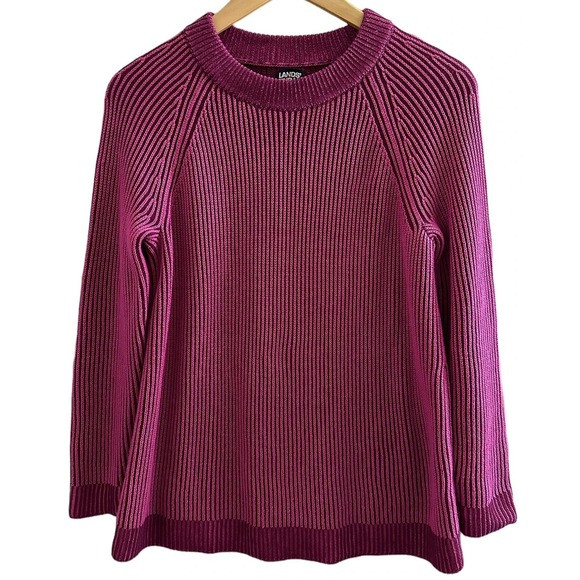 Lands End DRIFTER Ribbed Knit Pullover Sweater Fuchsia Pink Sz S(6-8) | Poshmark