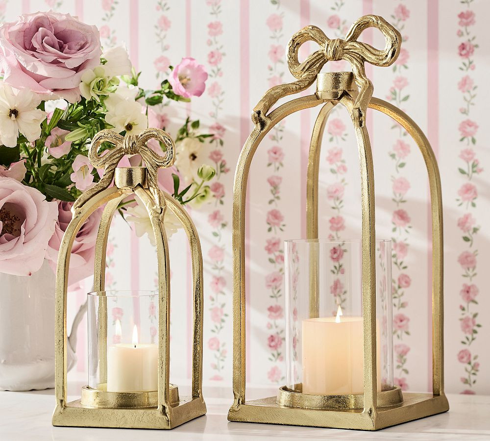 LoveShackFancy Gold Bow Figural Lantern | Pottery Barn (US)