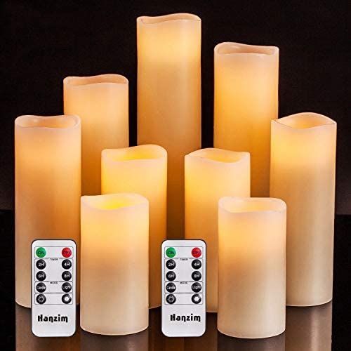 Flameless Flickering Battery Operated Candles 4" 5" 6" 7" 8" 9" Set of 9 Ivory Real Wax Pillar LE... | Amazon (US)