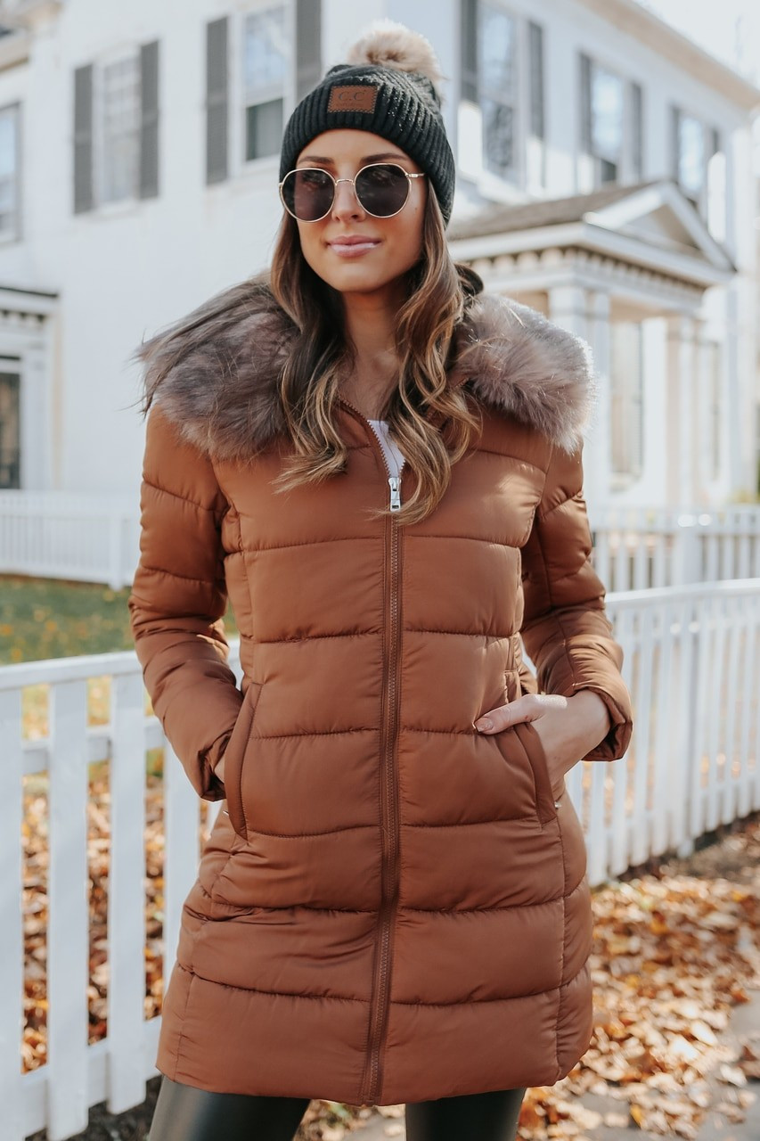 First Snowfall Hooded Camel Puffer Coat | Magnolia Boutique