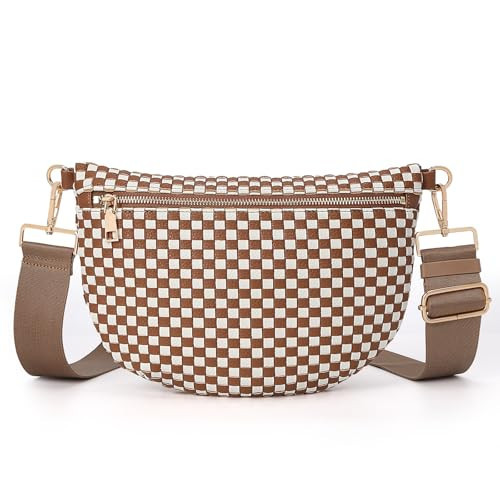 YFGBCX Woven Crossbody Bags for Women Bum Bag Checkered Sling Bag Faux Leather Crossbody Purse | Amazon (US)