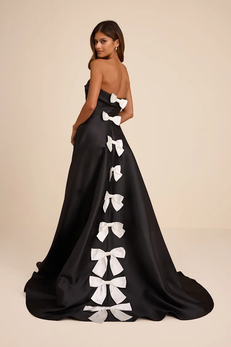 Eris Black Taffeta Strapless Bow Gown | Lulus