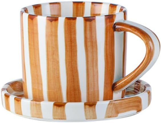 Small 8oz Stylish Handmade Striped Coffee Mug Espresso Cups With Saucer, Hand painted Ceramic Cap... | Amazon (US)