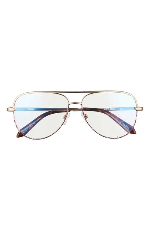Quay Australia High Key Mini 51mm Aviator Blue Light Blocking Reading Glasses in Gold Tortoise /Clea | Nordstrom