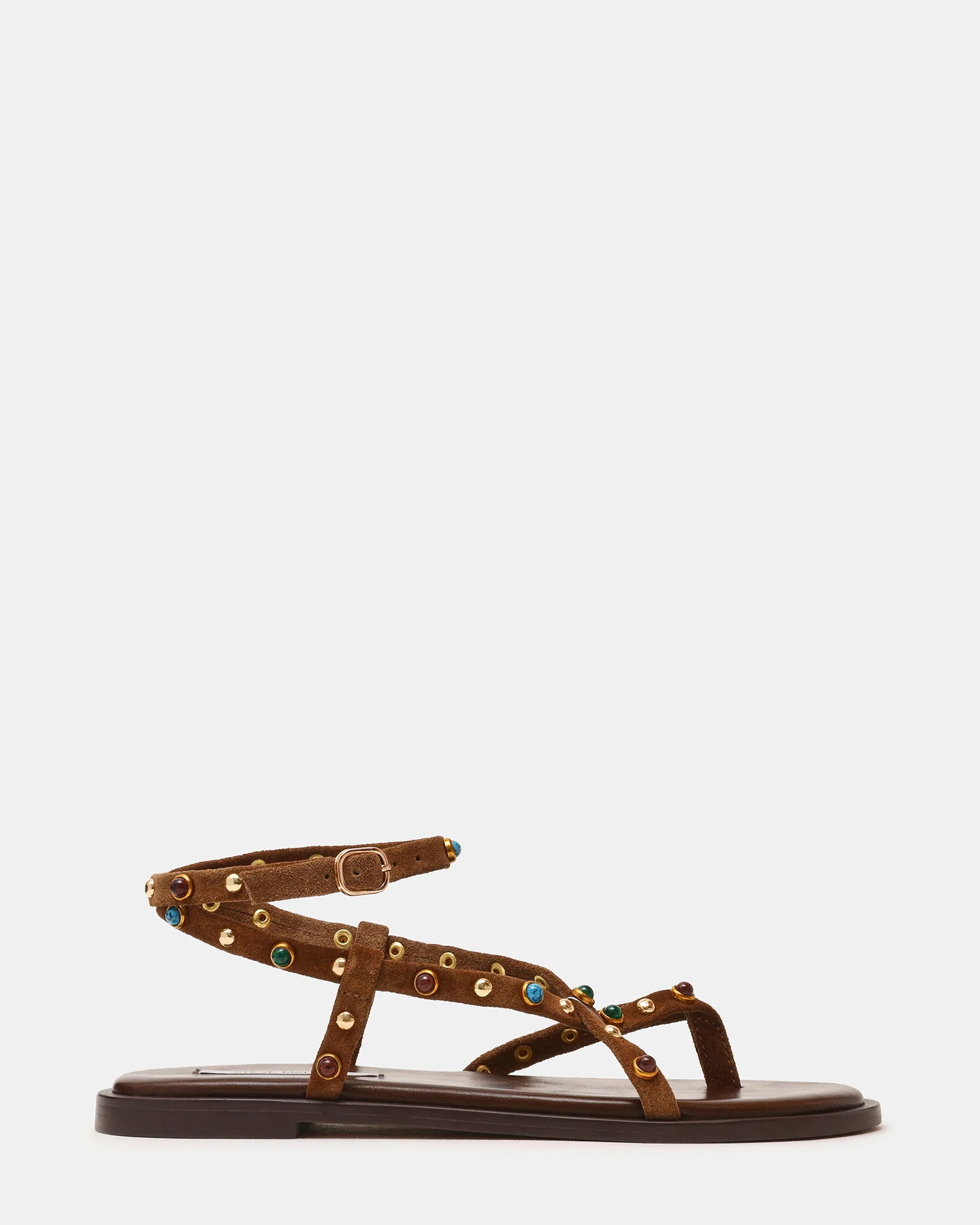 MATHIS Tan Suede Studded Embellished Strappy Thong Women's Sandal | Steve Madden (US)