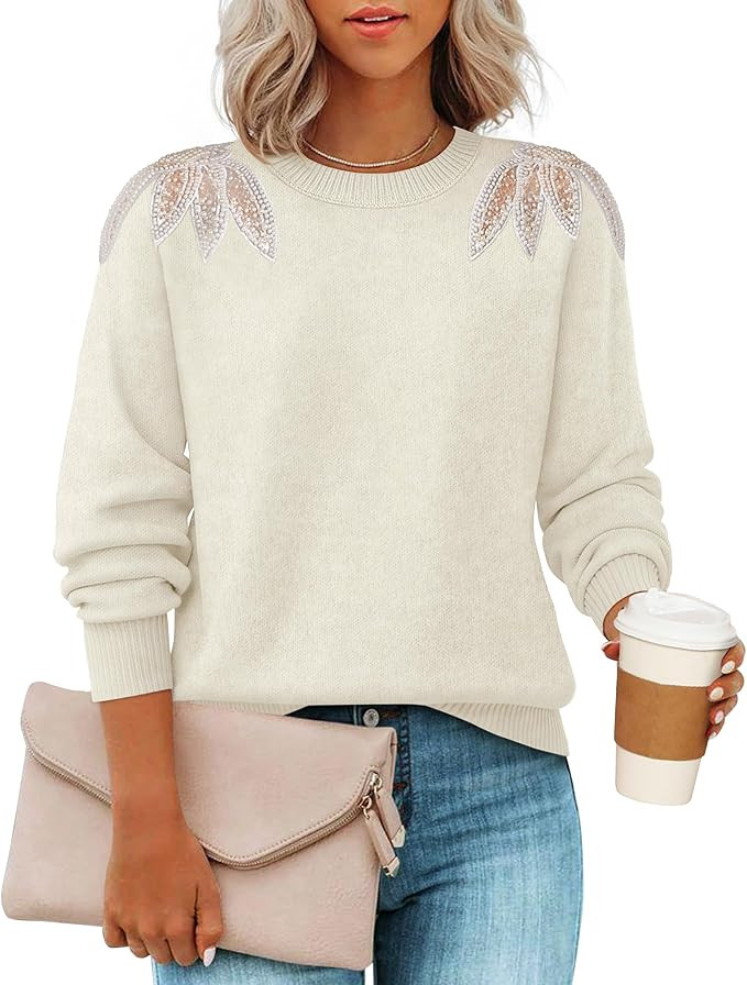 ZESICA Women's Fall Long Sleeve Sweaters 2025 Crew Neck Knit Loose Dressy Pullover Tops Winter Tr... | Amazon (US)