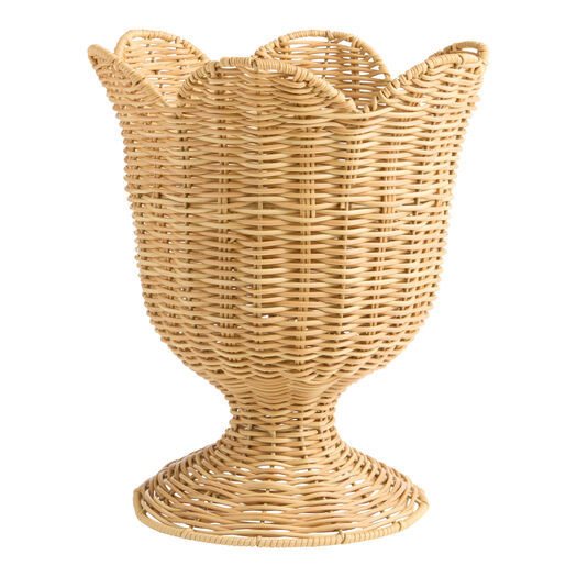 Louisa Tan Faux Rattan Pedestal Planter by World Market | World Market