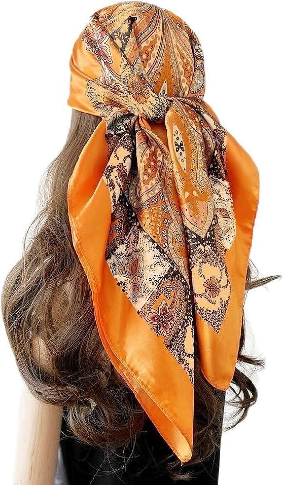 Large Square Head Satin Scarf Silk Feeling Hair Scarf 35"Head Scarves Bandana for Women Headscarf... | Amazon (US)