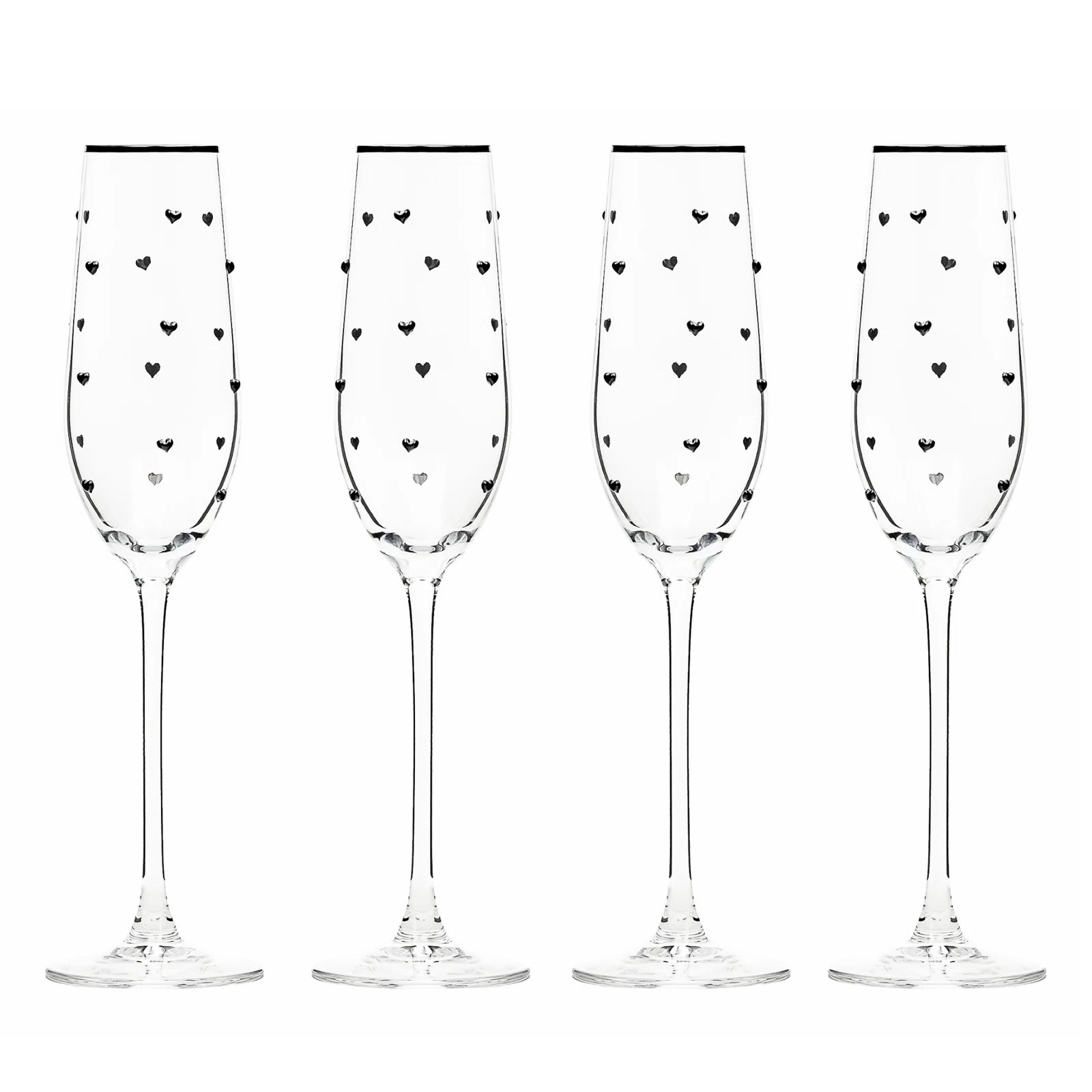 10 Strawberry Street Charming Heart Glassware, Flute (Set of 4) | Wayfair North America