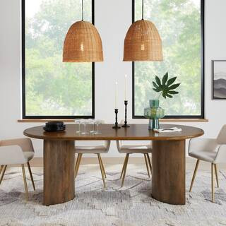 Home Decorators Collection Whitlock 80 in. Dark Haze Oval Wood Dining Table with Curved Legs (Sea... | The Home Depot