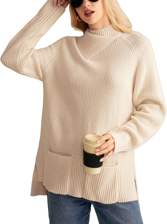 GRACE KARIN Women's Oversized Sweaters 2024 Fall Turtleneck Long Sleeve Ribbed Knit Side Slit Pul... | Amazon (US)