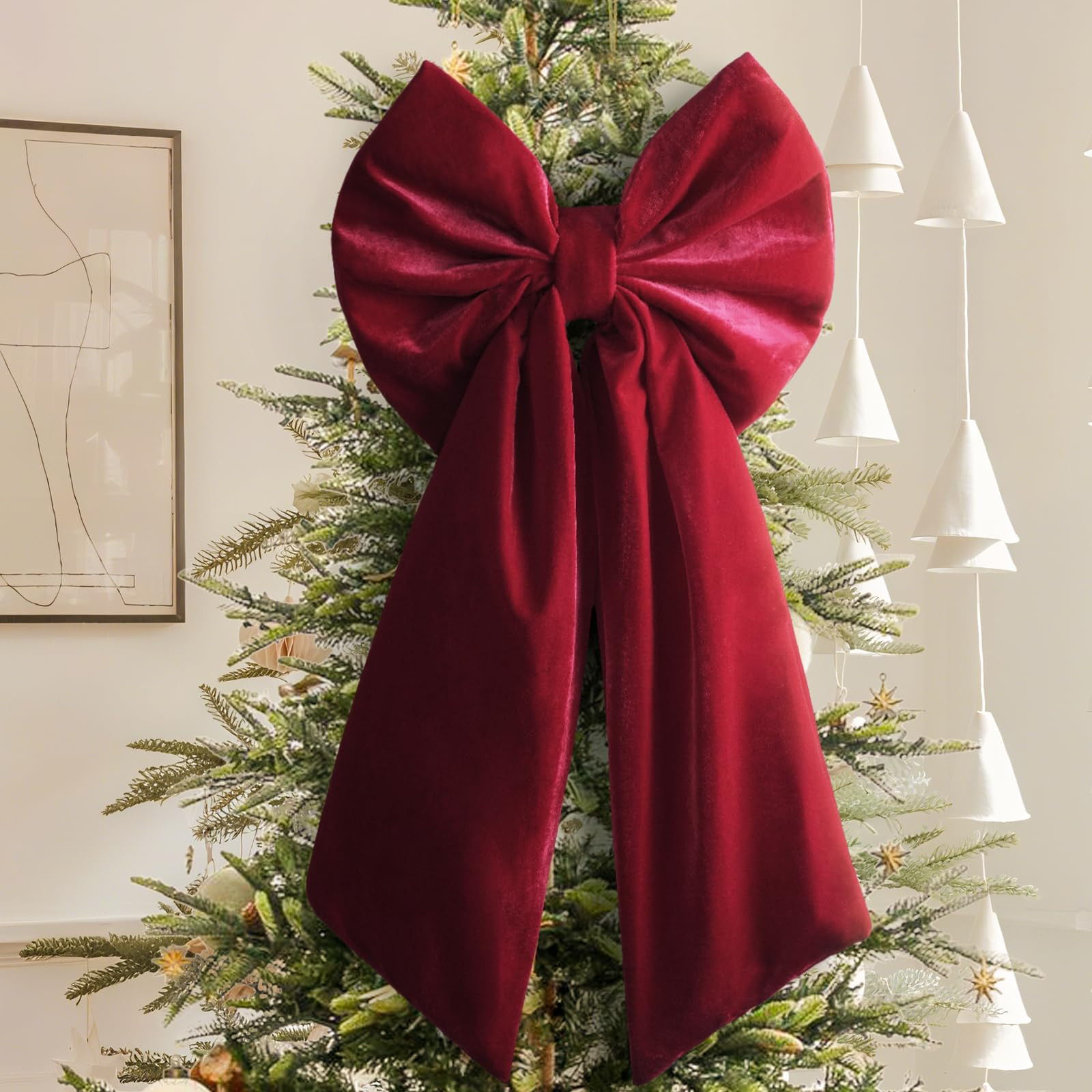 Christmas Decorations - Christmas Bows - 36x18 Inches Large Red Velvet Christmas Tree Topper - Bu... | Amazon (US)