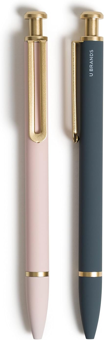 U Brands Monterey Ballpoint Pens, Set of 2, Dark Slate Gray and Blush Pink With Gold Details, Bol... | Amazon (CA)