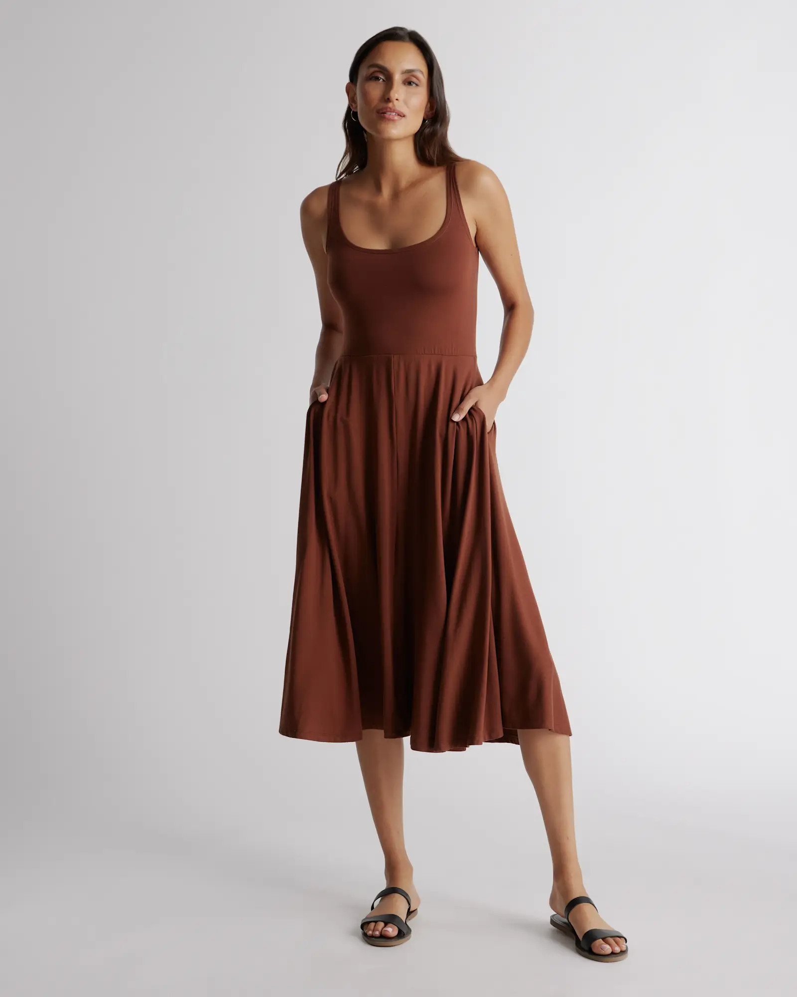 Tencel Jersey Fit & Flare Dress in Brown | Quince