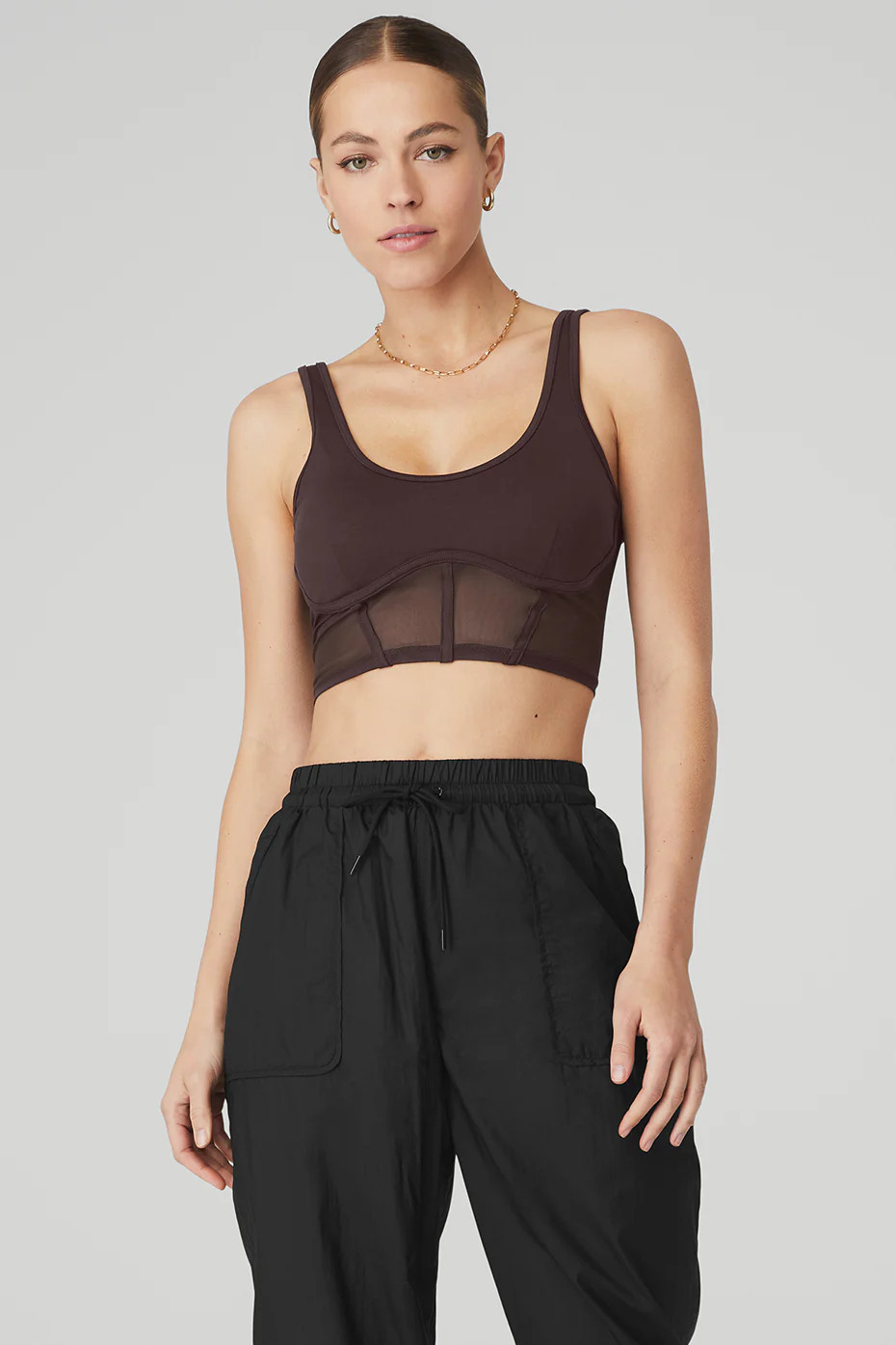 Alo YogaÅ½ | Airbrush Mesh Corset Tank Top in Raisin, Size: Medium | Alo Yoga (US)