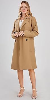 chouyatou Women's Basic Essential Double Breasted Mid-Long Wool Blend Pea Coat | Amazon (US)