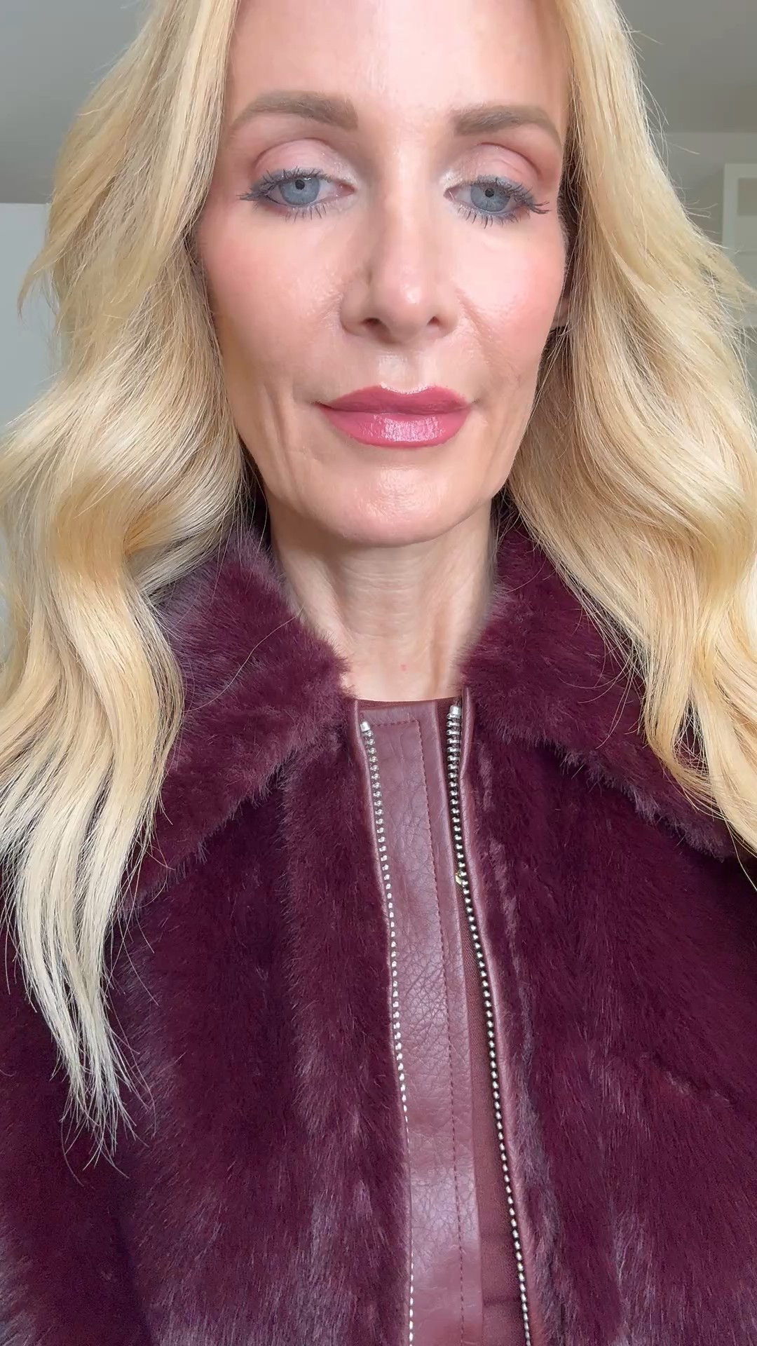 This burgundy faux fur jacket is such a statement piece and the fastest way to elevate a simple denim look. The rich color feels luxe and seasonless, while the soft texture adds instant polish without feeling overdone. I’m wearing an XS in the jacket and size 24 jeans, both fit true to size. 

 #LTKOver40 #LTKSaleAlert #LTKFindsUnder100