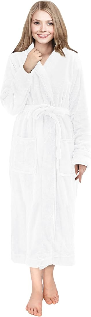 NY Threads Women Fleece Shawl Collar Bathrobe - Plush Long Robe | Amazon (US)