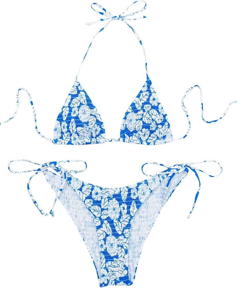 SOLY HUX Women's Cow Print Halter Triangle Tie Side Bikini 2 Piece Swimsuits | Amazon (US)